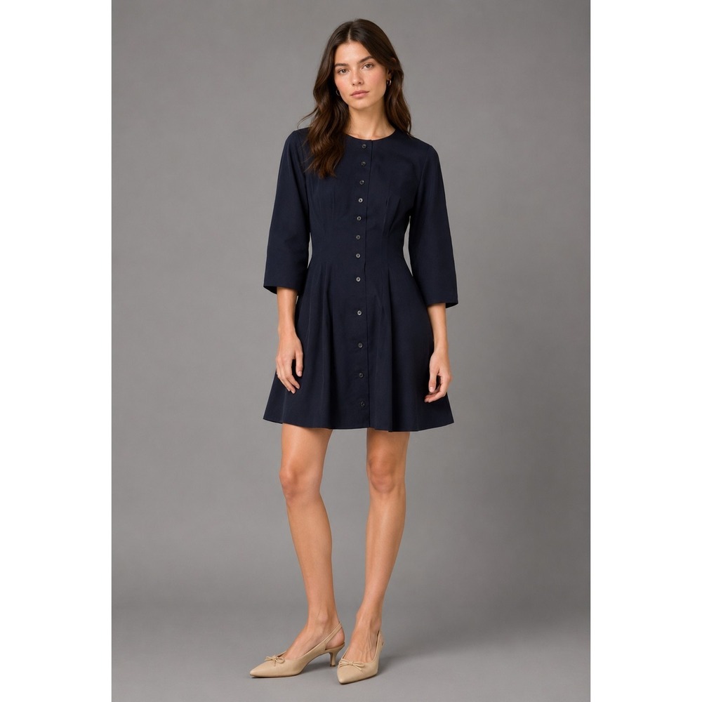 Madewell Dress Size 20 Navy Blue Cotton Sculptural Sleeve Pocket Pleated NWT